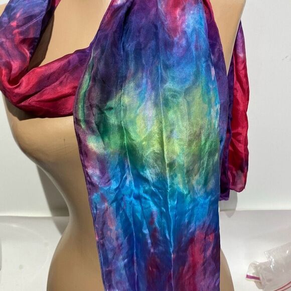 Women's Multicolor 100% Silk Satin Hand Dye Wrap Scarf - Picture 3 of 6